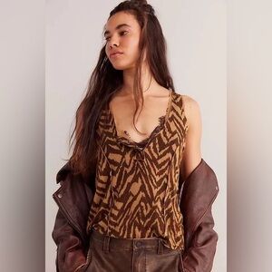 NWOT FREE PEOPLE Zebra Print Rebel Hearts Henley Tank